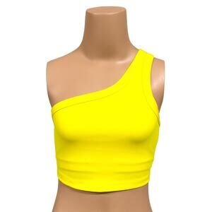 Spiritual Gangster Cruz One Shoulder Cropped Tank Sz S New $68 Yellow Sports Bra